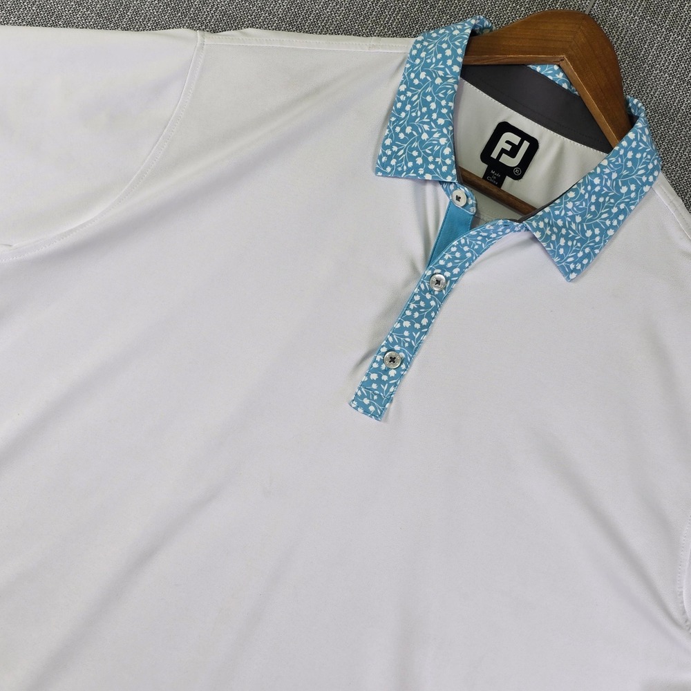 FootJoy x The Golf Club of Edmond Polo Shirt Mens XL White Blue Floral Contrast